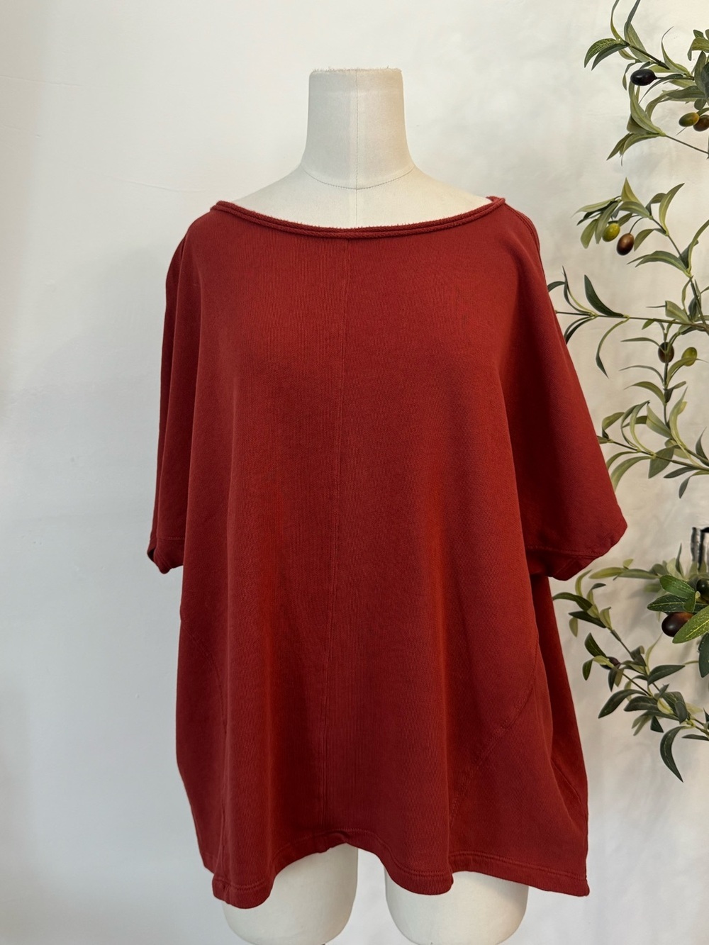 LILLA P Rust Red 100% Cotton Oversized Boxy Top Size M/L Casual Minimalist
